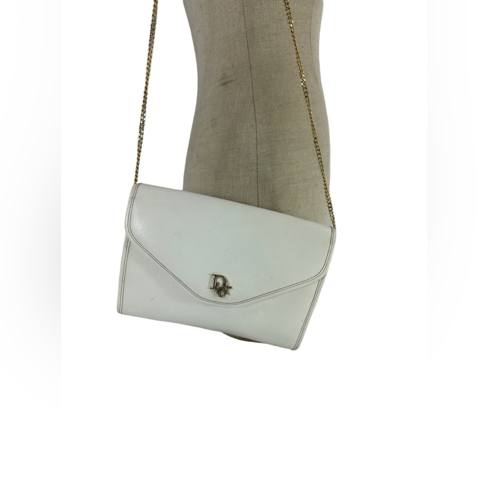 vintage CHRISTIAN DIOR two way chain link white leather shoulder bag and clutch